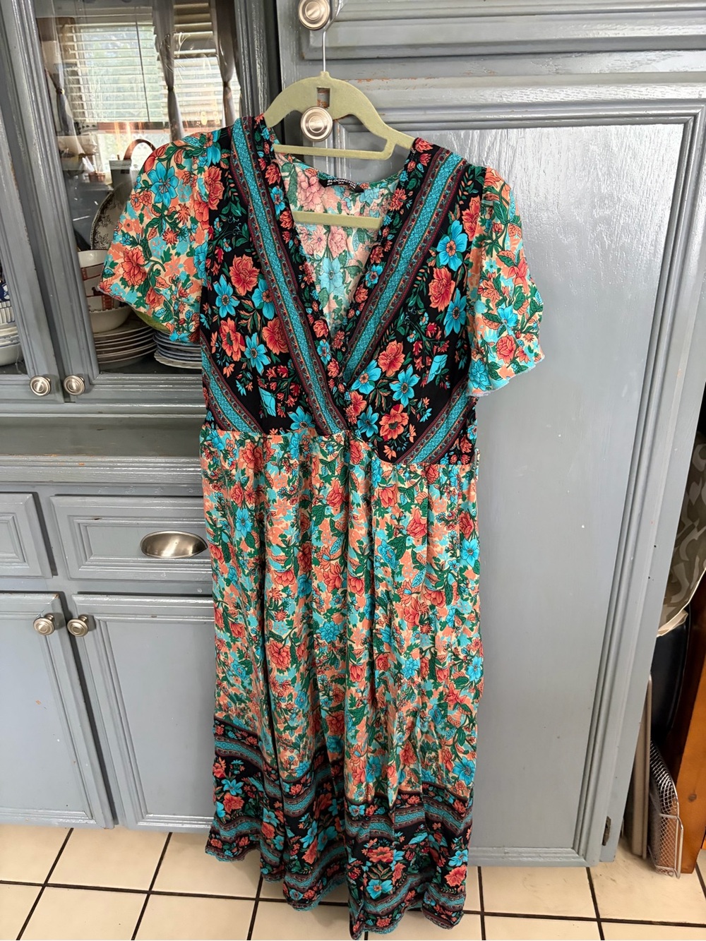 BloomChic Teal & Coral Floral Wrap Maxi Dress